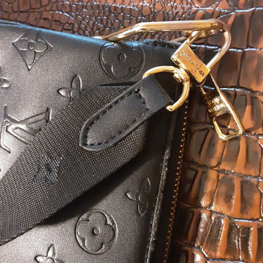 Louis Vuitton Black Embossed Monogram Shoulder Bag with Branded Strap - Picture 4 of 9